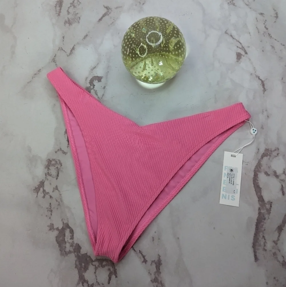 Frankie's Bikinis Bottoms Women XL Swim Bathing Ribbed Enzo Cherub Pink Cheeky